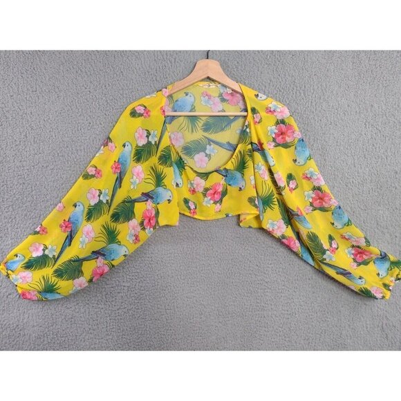 Soft Surroundings Parrot Print Crop Top Yellow Floral Boho Festival Top Small - Picture 2 of 9